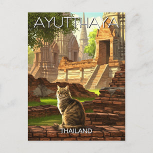 Cat in Ayutthaya Thailand Travel Postcard