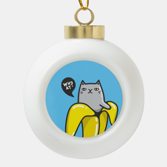Cat in banana ceramic ball christmas ornament (Front)