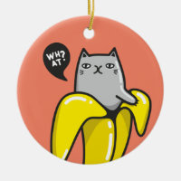 Cat in banana ceramic ornament