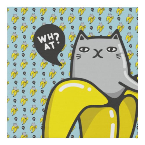 Cat in banana faux canvas print
