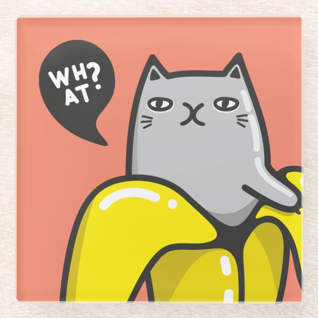 Cat in banana glass coaster (Front)