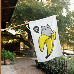 Cat in banana house flag