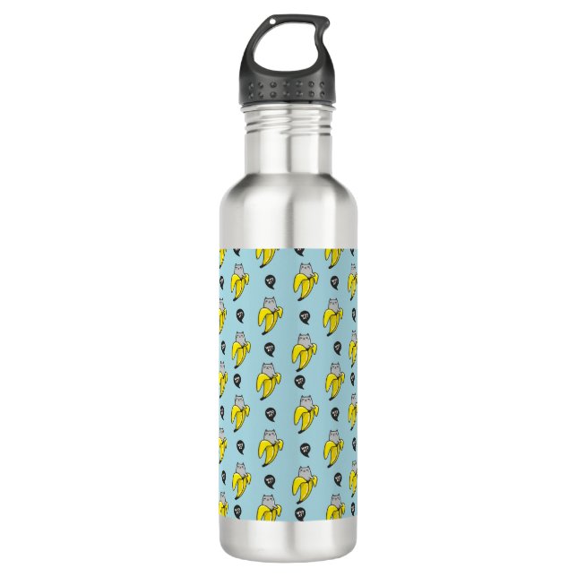 Cat in banana stainless steel water bottle (Front)