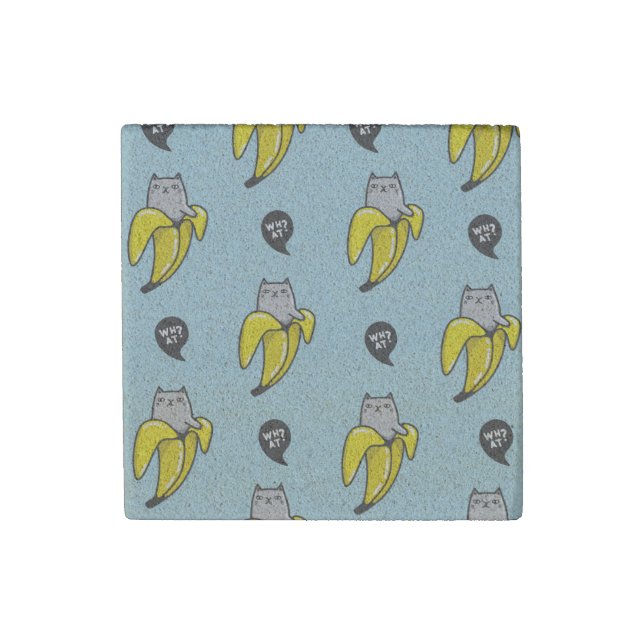 Cat in banana stone magnet (Front)