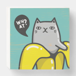 Cat in banana wooden box sign