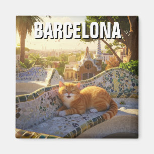 Cat in Barcelona Spain Park Güell Travel Magnet