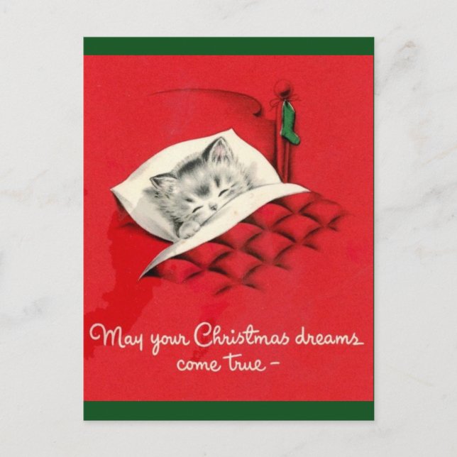 Cat in bed on Christmas Holiday Postcard (Front)