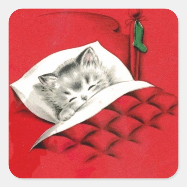 Cat in bed on Christmas Square Sticker (Front)