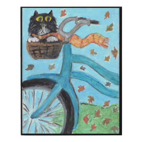 Cat in Bike Basket Folk Art Faux Canvas Print