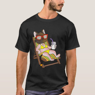 Cat In Bikini On Beach Chair Drinking T-Shirt