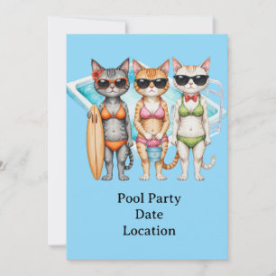 Cat in Bikini Pool Party Invitation
