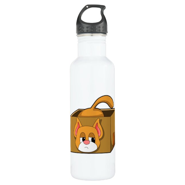 Cat in Box Stainless Steel Water Bottle (Front)