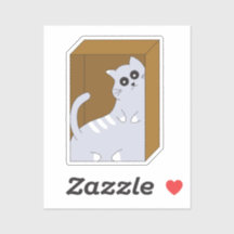 Cat in Box, Stuffed Cat Sticker