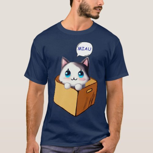 Cat in Cardboard Box Miau T_Shirt