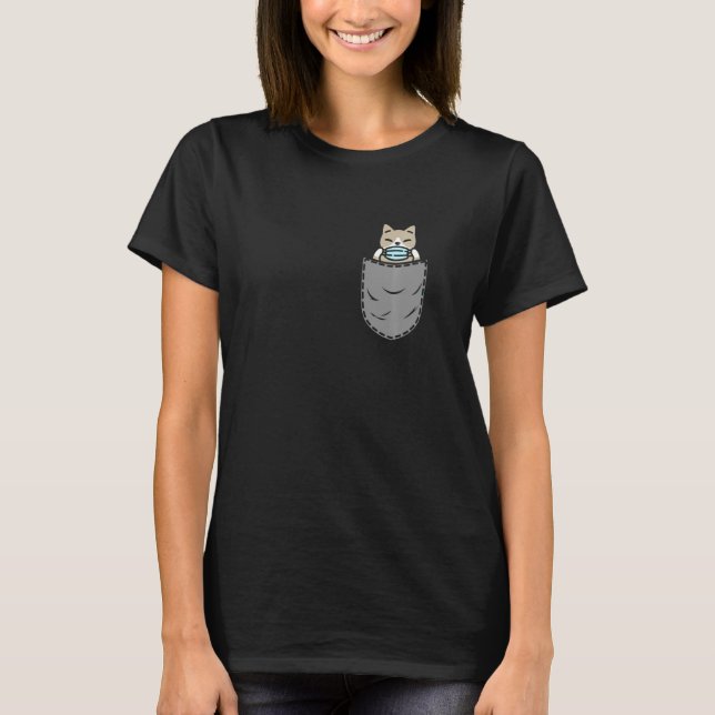 Cat In Chest Pocket Mouthguard Face Mask T-Shirt (Front)