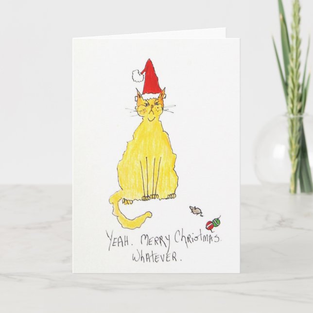 Cat in Christmas Hat Holiday Card (Front)