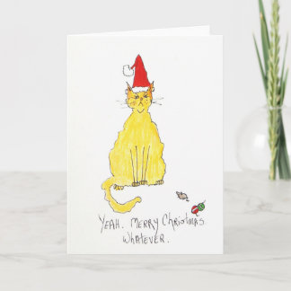 Cat in Christmas Hat Holiday Card