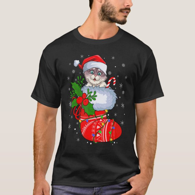 Cat In Christmas Socks   Santa Cat Xmas T-Shirt (Front)