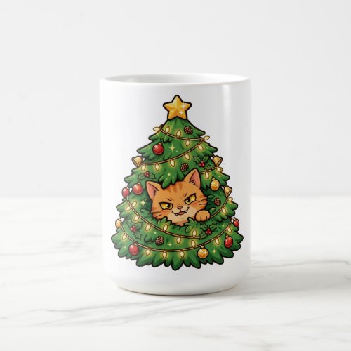 Cat in Christmas Tree Funny Coffee Mug