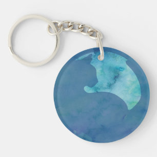 Cat in Circle - Blue Keychain