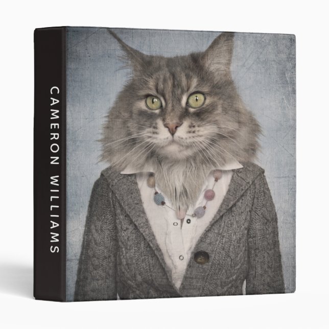 Cat In Clothes | Add Your Name 3 Ring Binder (Front/Spine)