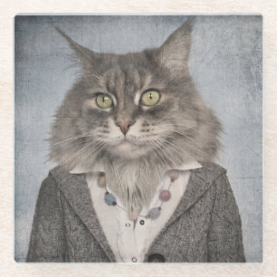 Cat In Clothes Glass Coaster