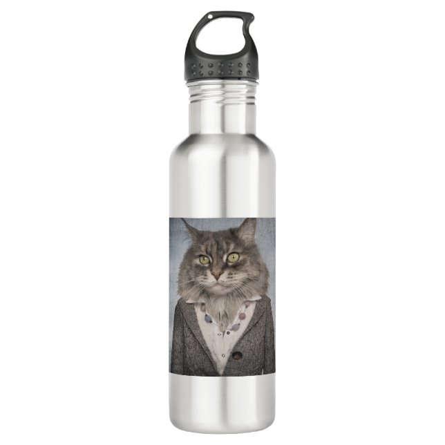 Cat In Clothes Stainless Steel Water Bottle (Front)