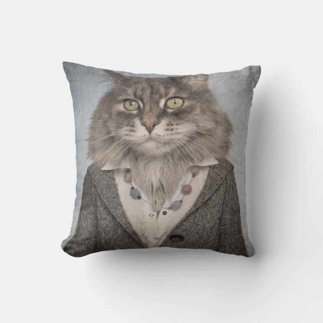 Cat In Clothes Throw Pillow (Front)