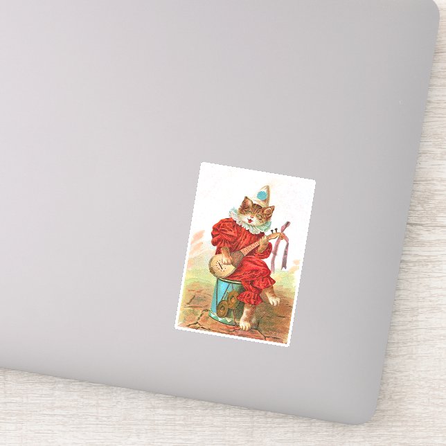 Cat in Clown Clothes on Drum Playing Mandolin Sticker (Detail)