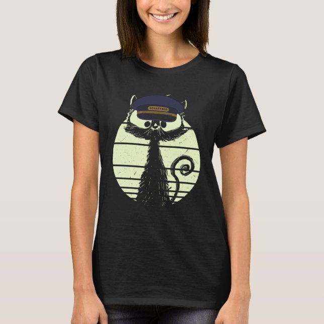 Cat In Conductor Engineer Uniform Cat Train Conduc T-Shirt (Front)