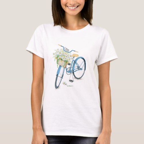 cat in daisy bouquet on bike T_Shirt