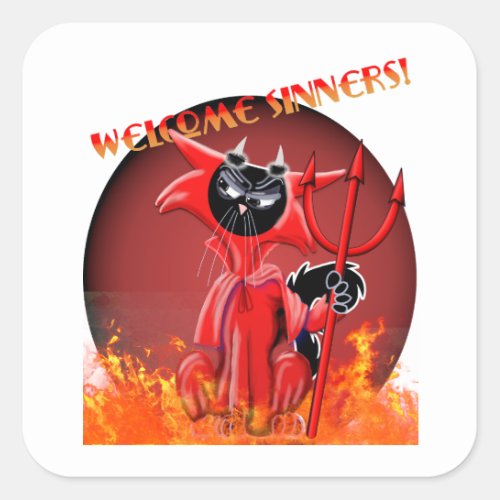 cat in devil costume square sticker