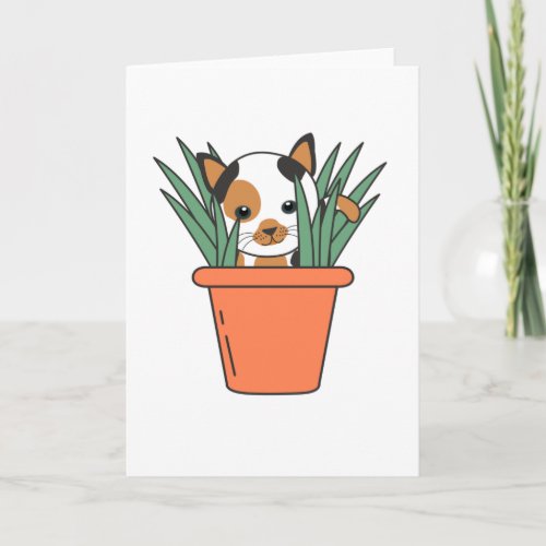 Cat In Flower Pot Funny Kitten In Plants Card