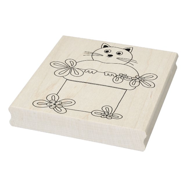 Cat in Flower Pot Rubber Stamp (Stamp)