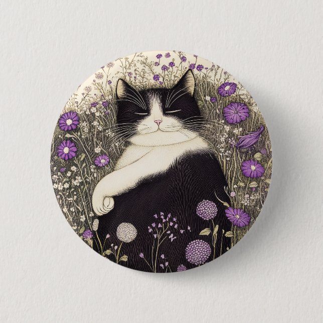 Cat in Flowers Button (Front)