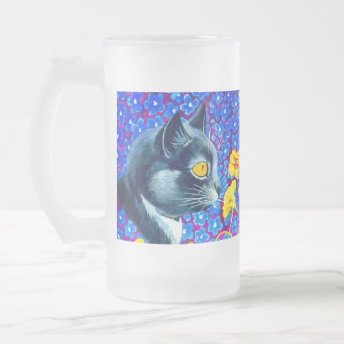 Cat in Flowers Frosted Glass Beer Mug