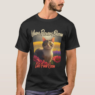 Cat In Flowers - Gardening Lover Gardener Cat T-Shirt