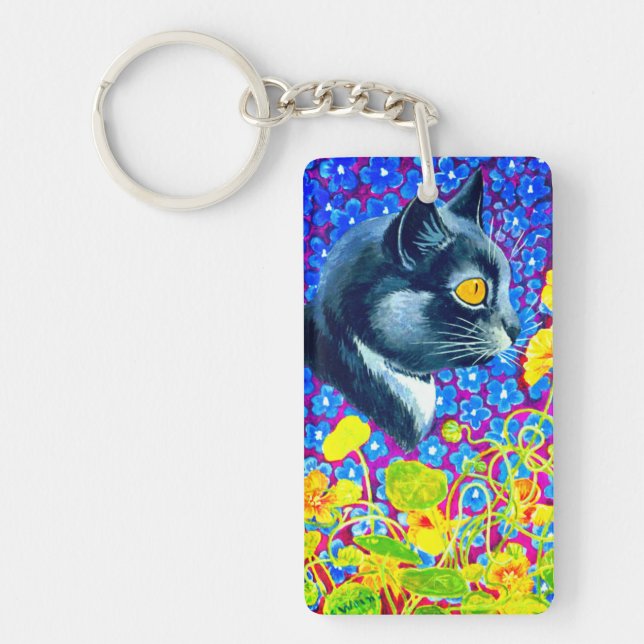 Cat in Flowers Keychain (Front)
