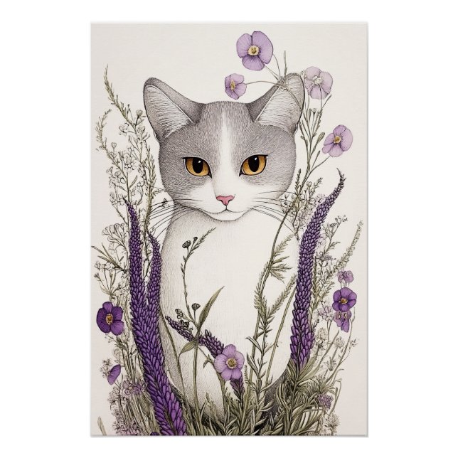 Cat in Flowers Poster (Front)