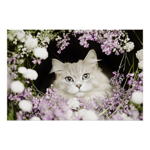 Cat in Flowers Poster