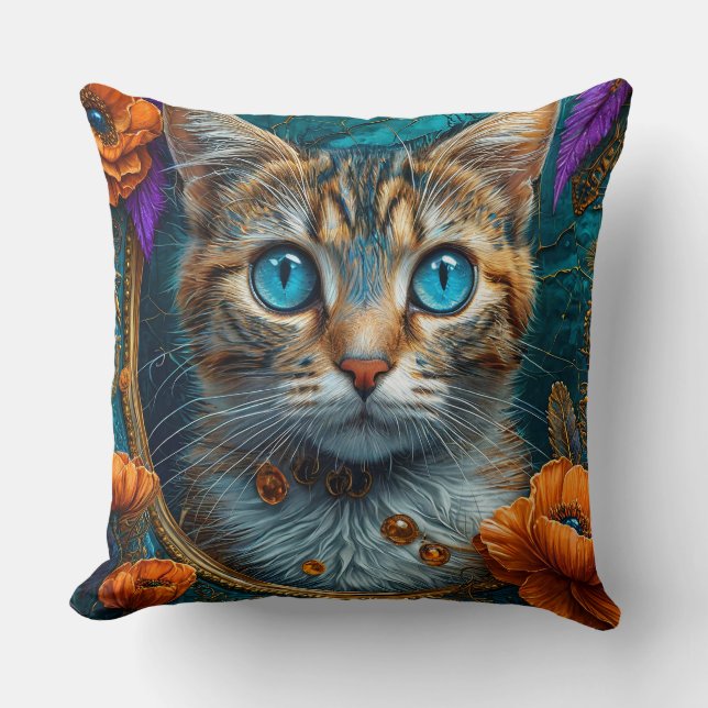 Cat in flowers throw pillow (Front)