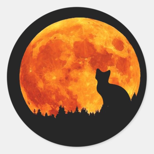Cat in full orange Moon Classic Round Sticker