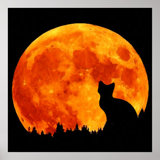 Cat in full orange Moon Poster