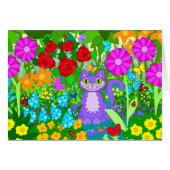 Cat in Garden Flowers Butterflies Ladybugs Art (Front Horizontal)