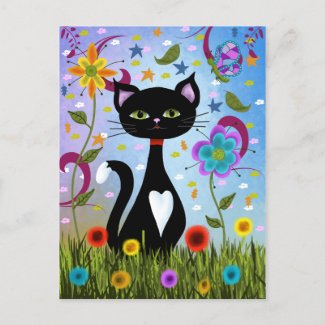 Cat In Garden Postcard