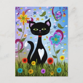 Cat In Garden Postcard