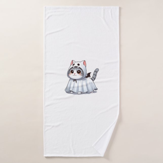 Cat in Ghost Costume for Halloween  Bath Towel (Bath Towel)