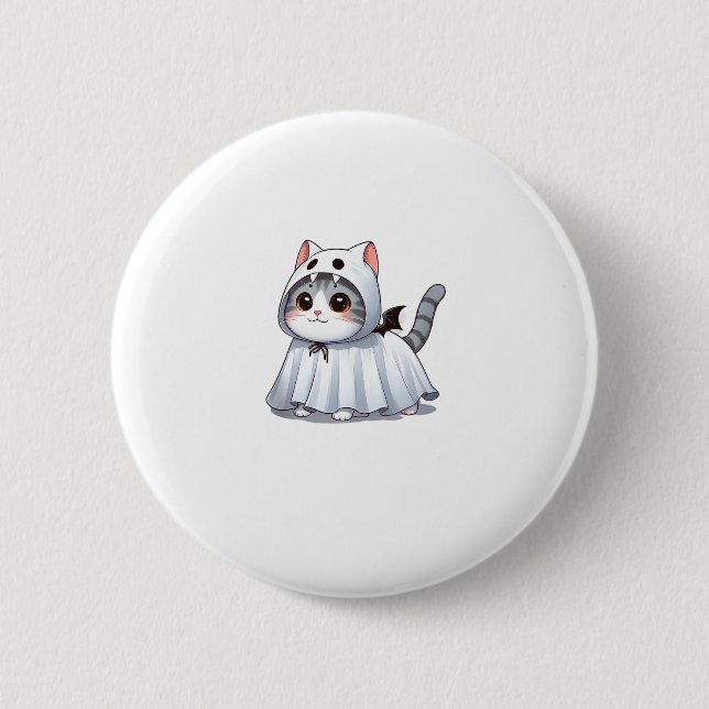 Cat in Ghost Costume for Halloween  Button (Front)