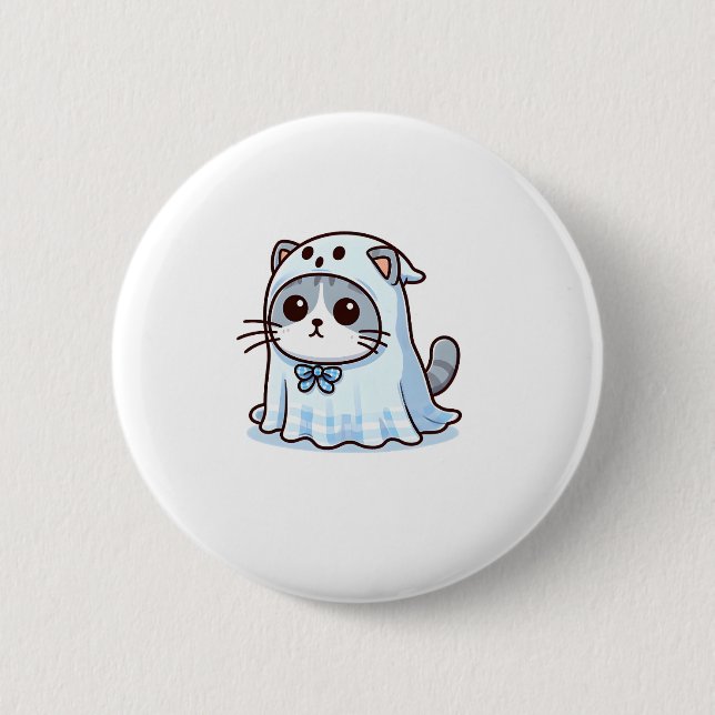 Cat in Ghost Costume for Halloween  Button (Front)
