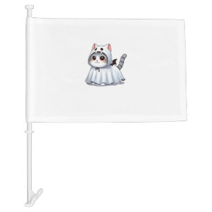 Cat in Ghost Costume for Halloween Car Flag